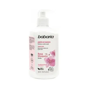 Babaria Jabón de Manos Antibacteriano con Rosa Mosqueta y Acción Hidratante 500 Ml.