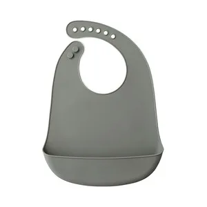 Babero Silicona Interbaby con Recogemigas de 23x28,5x2cm, Color Gris.