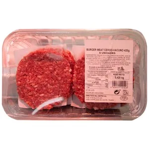 Embutidos del Centro Bandeja con Burger Meat Mixta (cerdo-vacuno) Embutidos del Centro 6 X 70 G. 420 G