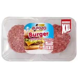 Bandeja con Burger Meat Mixta (vacuno-cerdo) el Pozo 8 X 90 G. 720 G