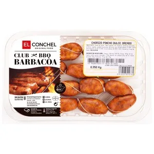 Bandeja con Chorizos de Pincho, Dulce y Oreados, sin Gluten y Especiales para Barbacoa el Conchel 350 G
