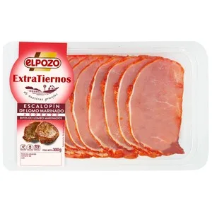 Bandeja con Escalopines de Lomo de Cerdo Marinados y Adobados el Pozo Extratiernos 300 G.