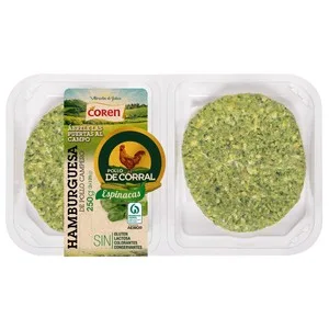 Bandeja con Hamburguesas de Pollo de Corral con Espinacas Coren 2 X 125 G. 250 G