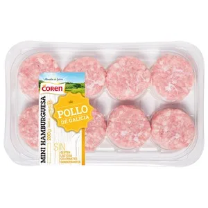 Bandeja con Mini Hamburguesas de Pollo Gallego Coren 8 X 25 G. 200 G