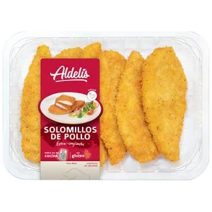Bandeja con Solomillos de Pollo con Empanado Extra Crujiente Aldelís 450 G