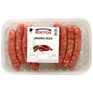 Bandeja de Longanizas Frescas de Cerdo, Tipo Salchichas, Elaboradas sin Gluten ni Lactosa Montfoix 240 G