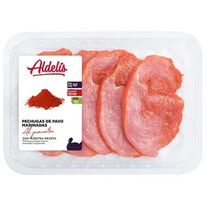 Bandeja de Pechuga de Pavo Fileteada y Marinada al Pimentón Aldelís 450 G