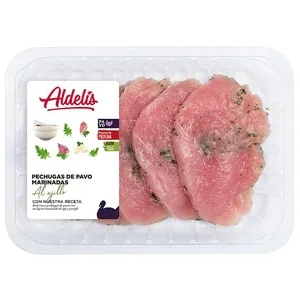 Bandeja de Pechuga de Pavo Marinadas con Ajo y Perejil Aldelís 375 G