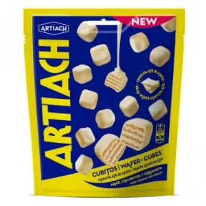 Barquillos Wafer de Chocolate Blanco Artiach Cubes Doy Pack 110 G.