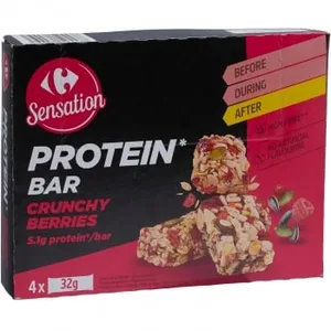 Barrita Alta en Proteína con Frutos Rojos Carrefour Sensation Pack de 4 Unidades de 32 G.