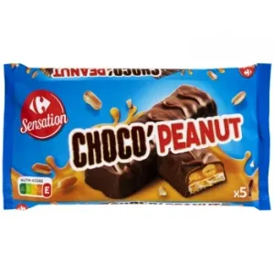 Barrita de Cacahuete Bañada en Chocolate Carrefour Sensation Pack 5 Unidade de 50 G.