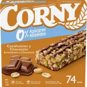 Barrita de Cerales con Cacahuetes Corny sin Azúcar Añadido Pack de 6 Unidades de 20 G.