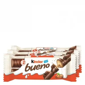 Barrita de Chocolate con Leche Relleno de Crema de Avellanas Kinder Bueno Pack de 3 Unidades de 44 G.