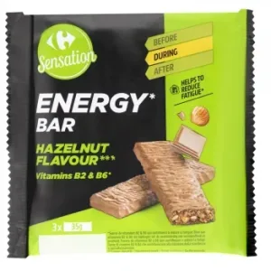 Barrita Energética con Vitaminas Sabor Avellana Sensation Carrefour Pack 3 Unidades de 35 G.