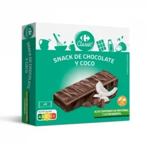 Barritas de Chocolate y Coco Classic Carrefour sin Gluten Pack de 3 Unidades de 27 G.