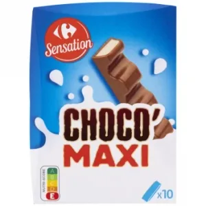 Barritas de Crema de Leche Bañadas en Chocolate Choco Maxi Carrefour Sensation 210 G.