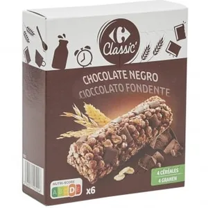 Barritas de Cereales con Chocolate, Uvas y Pasas Carrefour 6 Unidades de 21 G.