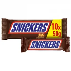 Barritas de Chocolate con Leche, Cacahuete, Caramelo y Turrón Snickers 10 Ud.
