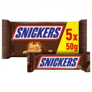 Barritas de Chocolate con Leche, Crema de Cacahuete, Caramelo y Cacahuetes Snickers 5 Ud.