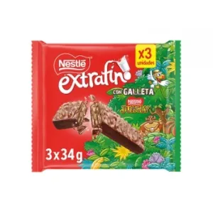 Barritas de Chocolate con Leche y Galleta Jungly Pack de 3 Unidades de 34 G.