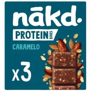 Barritas de Dátiles, Frutos Secos y Caramelo Protein Nakd  sin Azúcar Añadido Pack de 3 Unidades de 45 G.
