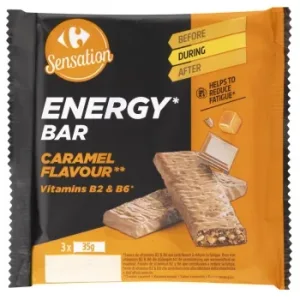 Barrrita Energética con Vitaminas Sabor Caramelo Sensation Carrefour Pack 3 Unidades de 35 G.