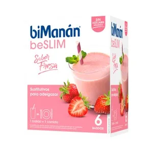 Bimanán Batido con Sabor a Fresa sin Azúcares Añadidos, Sustitutivo de 1 Comida Bimanán Be Slim 6 Uds. 330 G