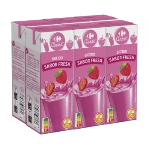 Batido de Fresa Carrefour Classic sin Gluten Pack de 6 Minibriks de 200 Ml.