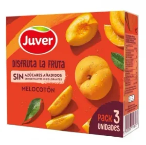Bebida de Fruta de Melocotón Juver Disfruta la Fruta sin Azúcares Añadidos Pack 3 Briks 20 Cl.