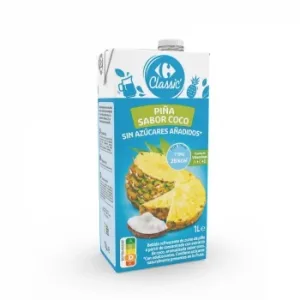 Bebida de Fruta Piña Sabor Coco Carrefour Classic sin Azúcar Añadido Brik 1 L.