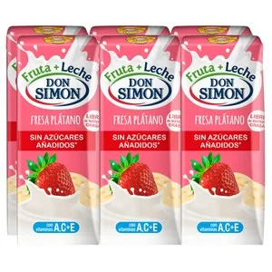 DON Simon Bebida de Leche con Frutas de Fresa y Plátano sin Azúcares Añadidos 6 X 200 Ml. 1200 ML