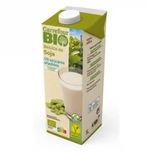 Bebida de Soja sin Azúcar Añadido Ecológica Carrefour Bio sin Gluten Brik 1 L.