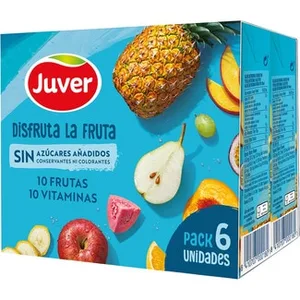 Bebida de Zumo de 10 Frutas 10 Vitaminas a Partir de Concentrado sin Azúcar Añadido Pack 6  Juver Disfruta 200 ML