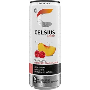 Bebida Energética con Gas Sabor Frambuesa y Melocotón Zero Azúcar y 7 Vitaminas Alto Contenido en Cafeína Celsius Live FIT