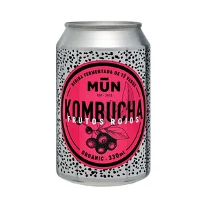 MUN Bebida Fermentada de Té Verde Ecológico (kombucha) con Sabor a Frutos Rojos Lata 33 Cl. 330 ML