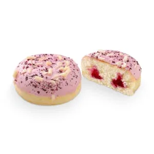 Berlina con Cobertura de Frutos Rojos y Virutas de Chocolate Blanco Relleno 30% Arándanos 0.1 KG