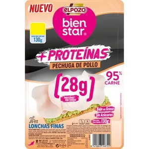 Bienstar + Proteínas Pechuga de Pollo bajo en Grasa sin Azúcares en Lonchas Finas sin Gluten sin Lactosa Elpozo 130 G