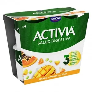 Bífidus con Mango y Papaya con Soja Danone Activia Pack de 4 Unidades de 120 G.