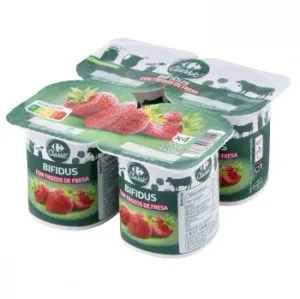 Bífidus con Trozos de Fresa Carrefour Pack de 4 Unidades de 125 G.