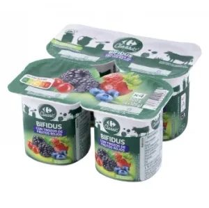 Bífidus con Trozos de Frutos Rojos Carrefour Pack de 4 Unidades de 125 G.