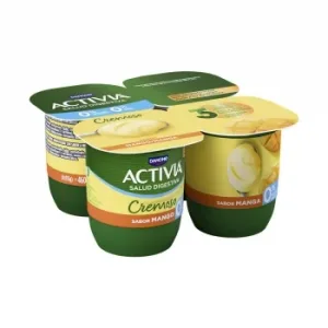 Bífidus Cremoso Desnatado Sabor Mango Danone Activia sin Azúcar Añadido Pack de 4 Unidades de 115 G.