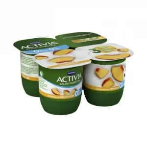 Bífidus Desnatado con Trozos de Melocotón Danone Activia sin Azúcar Añadido Pack de 4 Unidades de 120 G.