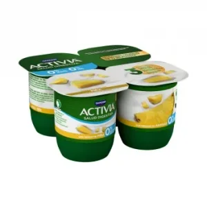 Bífidus Desnatado con Trozos de Piña Danone Activia sin Azúcar Añadido Pack de 4 Unidades de 120 G.