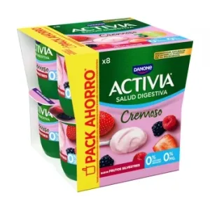 Bífidus Desnatado Cremoso Sabor Frutos Silvestres Danone Activia sin Azúcar Añadido Pack de 8 Unidades de 115 G.