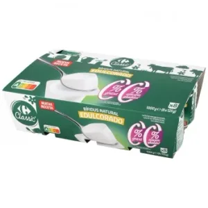 Bífidus Desnatado Edulcorado Natural sin Azúcar Añadido Carrefour Classic' Pack de 8 Unidades de 125 G.