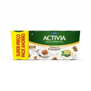 Bífidus Fibras y Probióticos con Avena y Nueces Danone Activia Pack de 8 Unidades de 115 G.