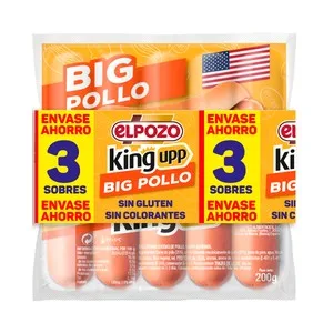 EL Pozo Big Pollo King Upp Salchichas Cocidas de Pollo, Sabor Ahumado 3 X 200 G. 600 G