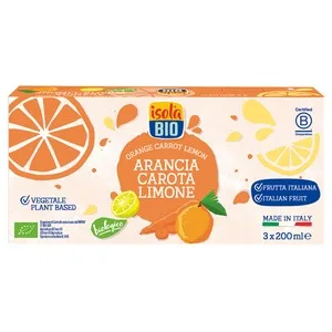 Isola Bio Zumos Bio de Sabor Naranja, Zanahoria y Limón, 3 Uds, 200 Ml.
