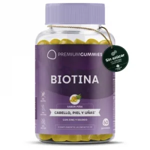 Biotina con Zinc y Seleno Sabor Piña Premium Gummies sin Gluten y sin Lactosa 60 Ud.