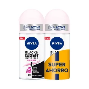 Nivea Black & White Invisible Original Desodorante Roll On para Mujer con Protección Anti Transpirante hasta 48 Horas 2 X 50 Ml. 100 ML